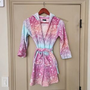 Cuddle Duds Girls Plush Hooded Robe - Pink Tie-Dye - Size M(7/8)